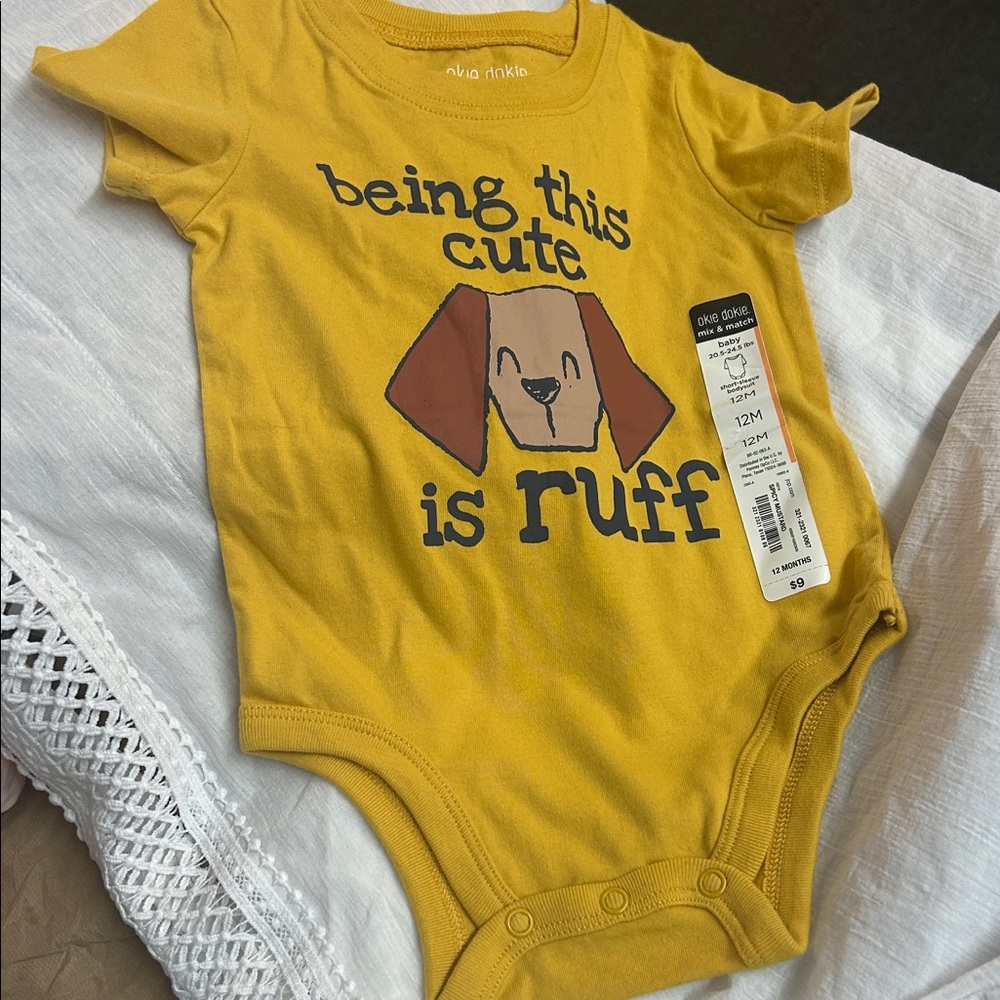Okie Dokie Mustard Dog Print Bodysuit - Picture 1 of 5